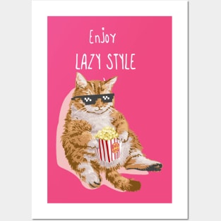 lazy life cat Posters and Art